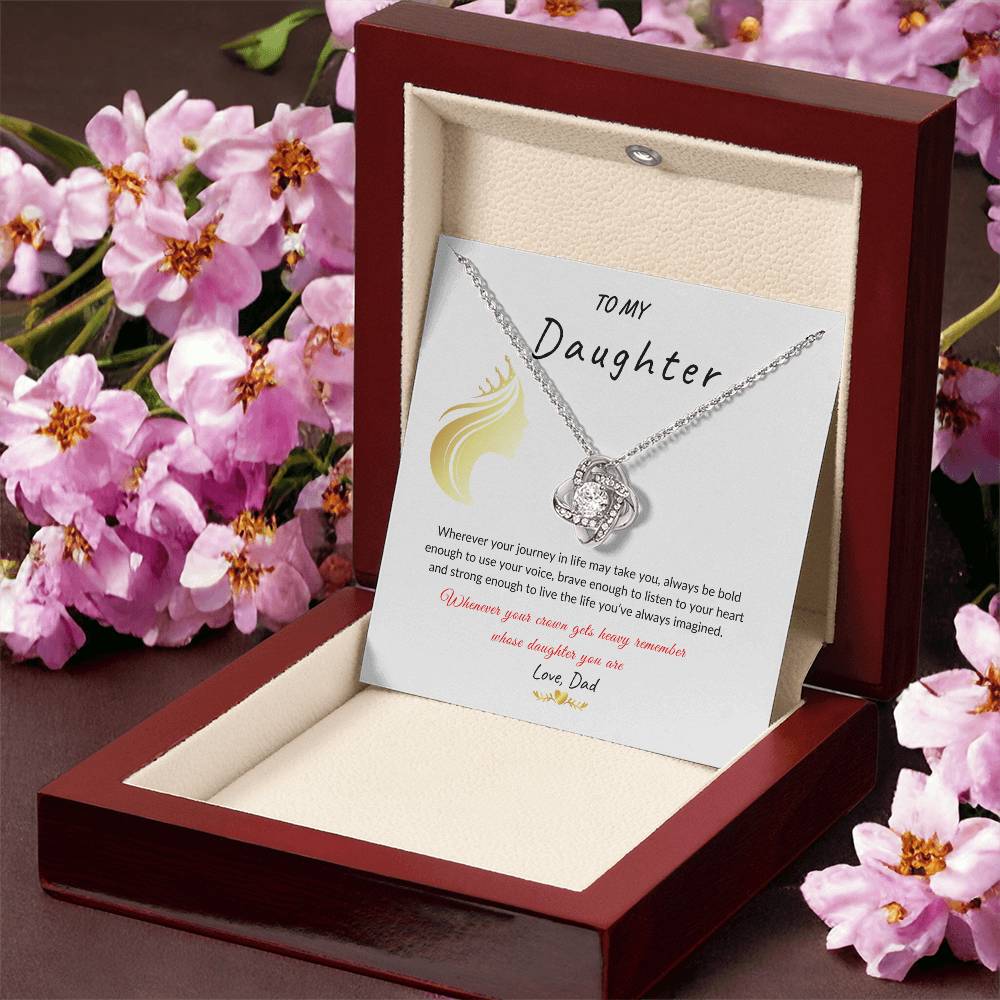 My Daughter, Gift From Dad, Inspirational Strength Gift, Daughter Necklace, Love Knot Necklace (Yellow & White Gold Variants)