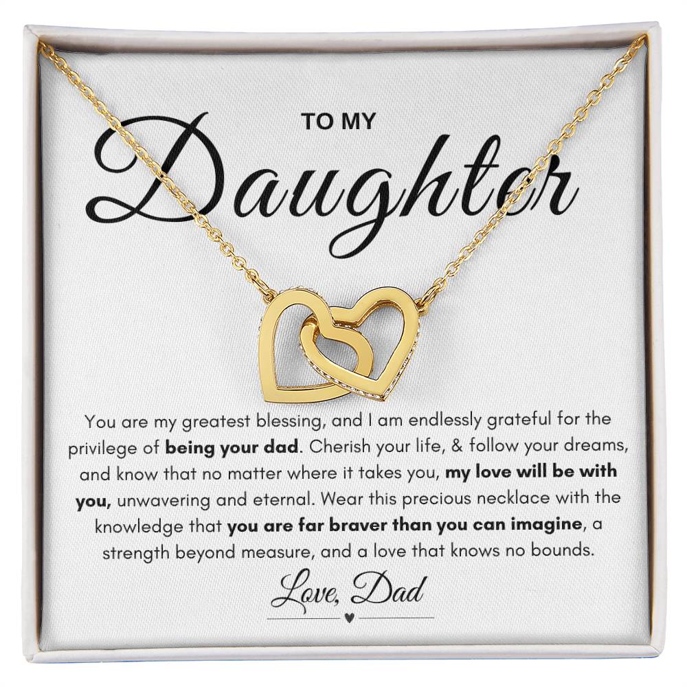 My Daughter, Gift From Dad, Inspirational Strength Gift, Daughter Necklace, Interlocking Hearts Necklace (Yellow & White Gold Variants)