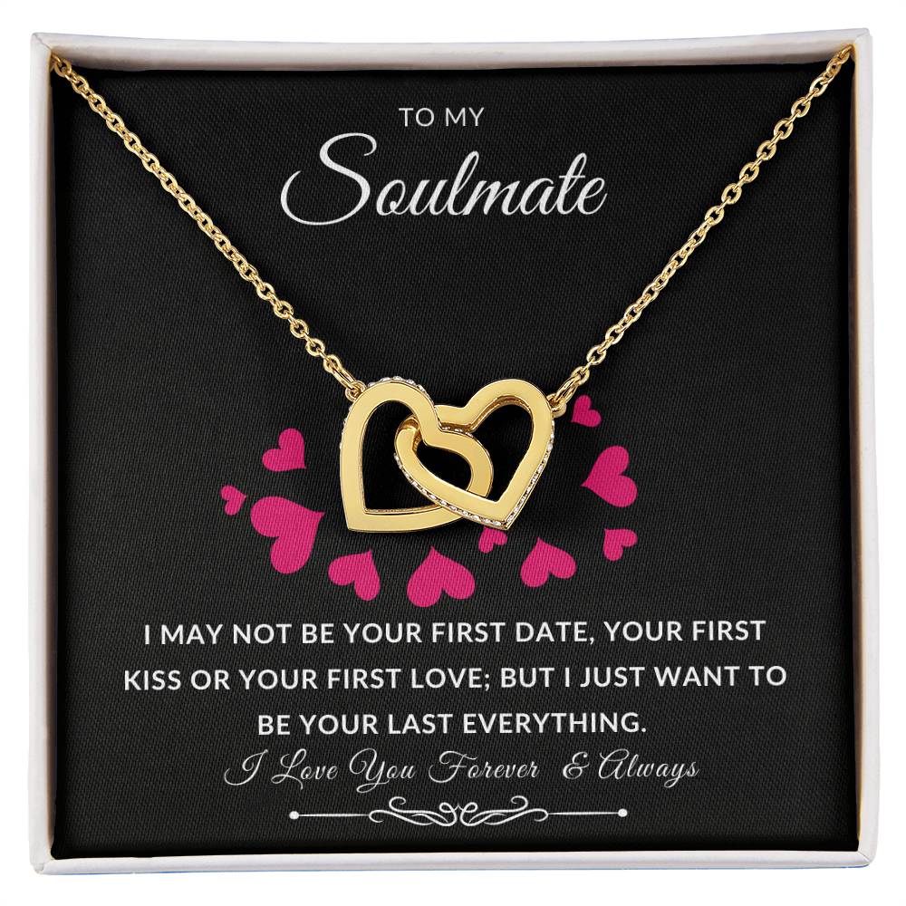 To My Soulmate Necklace With Message Card, Soulmate Gift From Husband, Anniversary Gift for Wife, Sentimental Gift for Wife, Birthday Gift for Wife. Interlocking Hearts Necklace (Yellow & White Gold Variants)