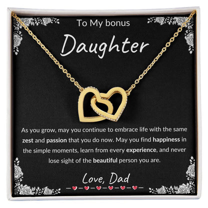 My Daughter, Gift From Dad, Inspirational Strength Gift, Daughter Necklace, Interlocking Hearts Necklace(Yellow & White Gold Variants)