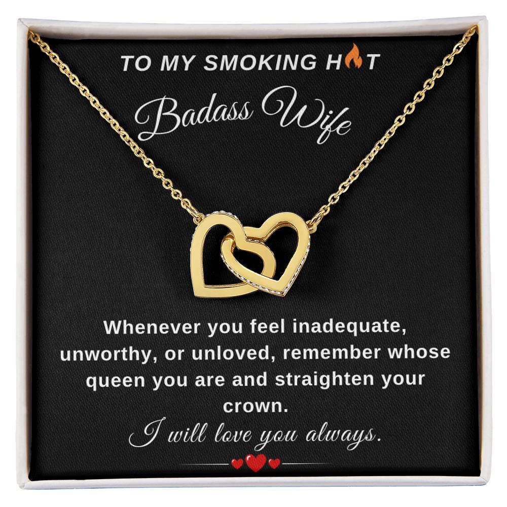 To My Wife Necklace With Message Card, Wife Gift From Husband, Anniversary Gift for Wife, Sentimental Gift for Wife, Birthday Gift for Wife. Interlocking Hearts Necklace (Yellow & White Gold Variants)