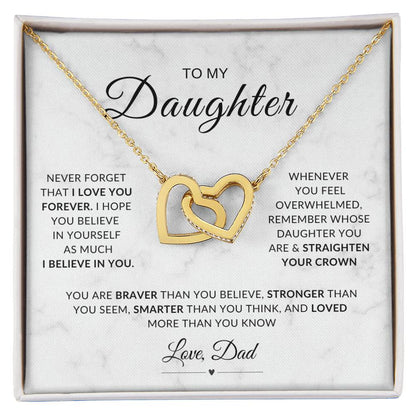 My Daughter, Gift From Dad, Inspirational Strength Gift, Daughter Necklace, Interlocking Hearts Necklace (Yellow & White Gold Variants)