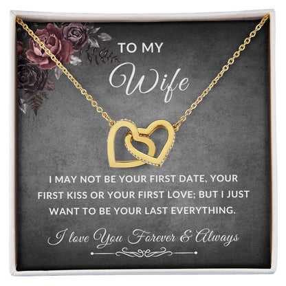 To My Wife Necklace With Message Card, Wife Gift From Husband, Anniversary Gift for Wife, Sentimental Gift for Wife, Birthday Gift for Wife. Interlocking Hearts Necklace (Yellow & White Gold Variants)