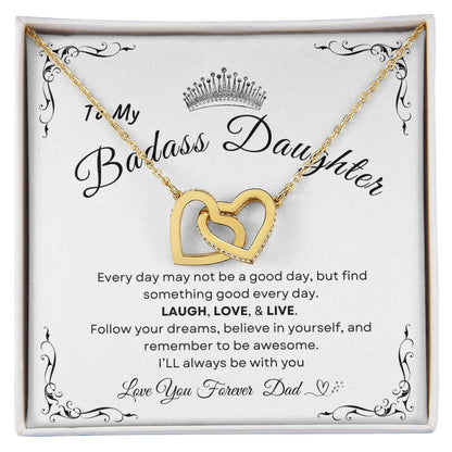 My Daughter, Gift From Dad, Inspirational Strength Gift, Daughter Necklace, Interlocking Hearts Necklace (Yellow & White Gold Variants)