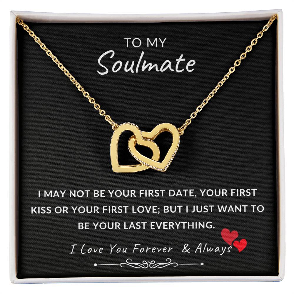 To My Soulmate Necklace With Message Card, Soulmate  Gift From Husband, Anniversary Gift for Wife, Sentimental Gift for Wife, Birthday Gift for Wife. Interlocking Hearts Necklace (Yellow & White Gold Variants)