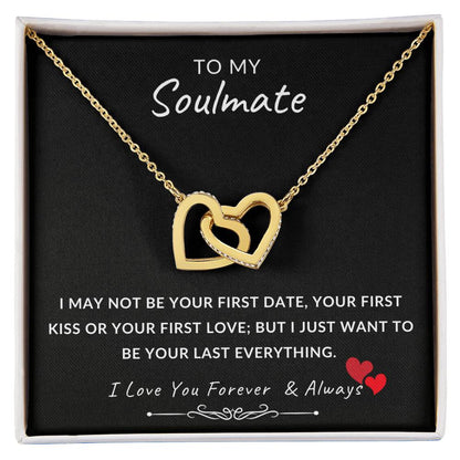 To My Soulmate Necklace With Message Card, Soulmate  Gift From Husband, Anniversary Gift for Wife, Sentimental Gift for Wife, Birthday Gift for Wife. Interlocking Hearts Necklace (Yellow & White Gold Variants)