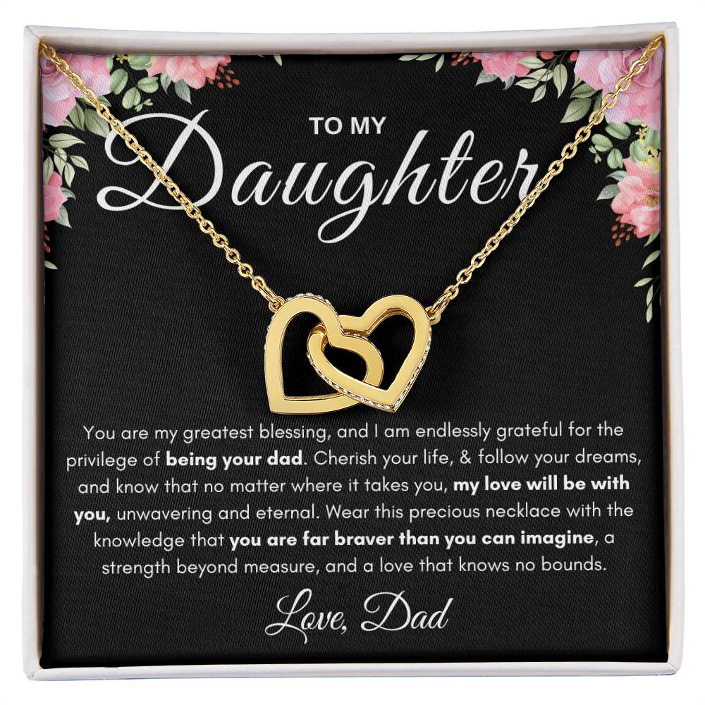 My Daughter, Gift From Dad, Inspirational Strength Gift, Daughter Necklace, Interlocking Hearts Necklace (Yellow & White Gold Variants)