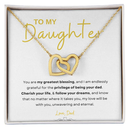 My Daughter, Gift From Dad, Inspirational Strength Gift, Daughter Necklace, Interlocking Hearts Necklace (Yellow & White Gold Variants)