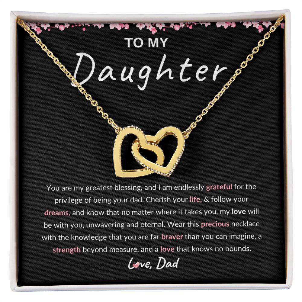 My Daughter, Gift From Dad, Inspirational Strength Gift, Daughter Necklace, Interlocking Hearts Necklace (Yellow & White Gold Variants)