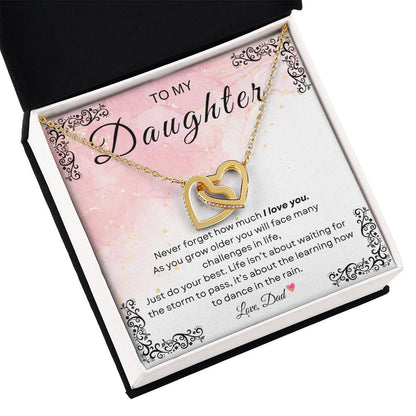 My Daughter, Gift From Dad, Inspirational Strength Gift, Daughter Necklace, Interlocking Hearts Necklace(Yellow & White Gold Variants)