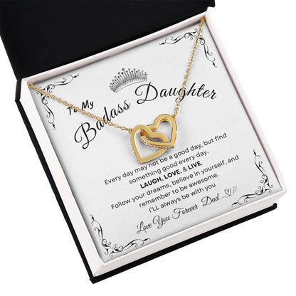 My Daughter, Gift From Dad, Inspirational Strength Gift, Daughter Necklace, Interlocking Hearts Necklace (Yellow & White Gold Variants)