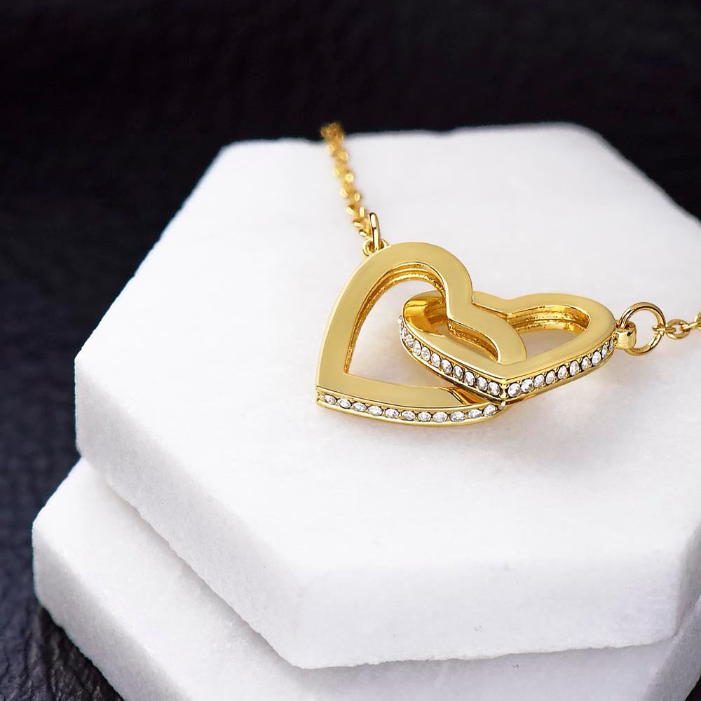 To My Wife Necklace With Message Card, Wife Gift From Husband, Anniversary Gift for Wife, Sentimental Gift for Wife, Birthday Gift for Wife. Interlocking Hearts Necklace (Yellow & White Gold Variants)