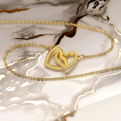 To My Wife Necklace With Message Card, Wife Gift From Husband, Anniversary Gift for Wife, Sentimental Gift for Wife, Birthday Gift for Wife. Interlocking Hearts Necklace (Yellow & White Gold Variants)