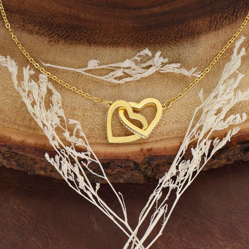 To My Wife Necklace With Message Card, Wife Gift From Husband, Anniversary Gift for Wife, Sentimental Gift for Wife, Birthday Gift for Wife. Interlocking Hearts Necklace (Yellow & White Gold Variants)