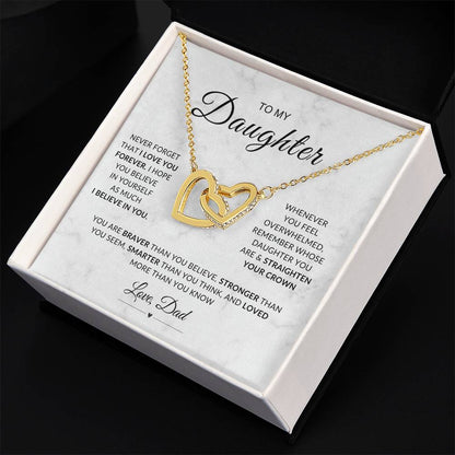 My Daughter, Gift From Dad, Inspirational Strength Gift, Daughter Necklace, Interlocking Hearts Necklace (Yellow & White Gold Variants)