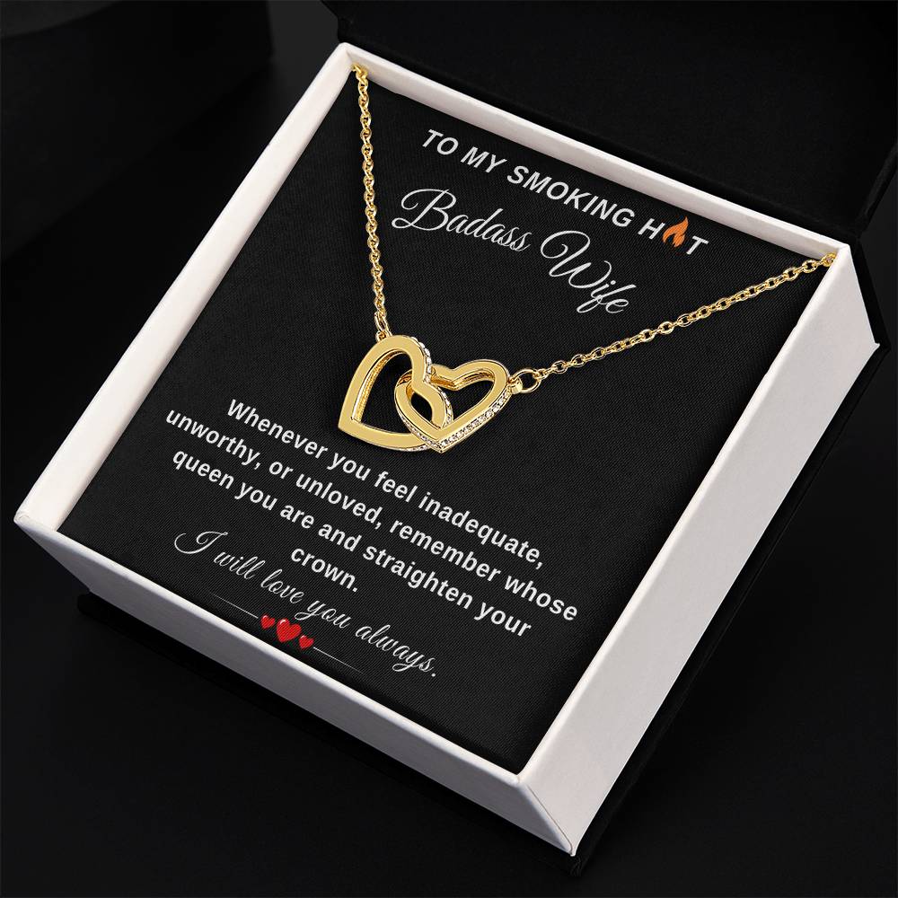 To My Wife Necklace With Message Card, Wife Gift From Husband, Anniversary Gift for Wife, Sentimental Gift for Wife, Birthday Gift for Wife. Interlocking Hearts Necklace (Yellow & White Gold Variants)