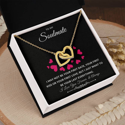 To My Soulmate Necklace With Message Card, Soulmate Gift From Husband, Anniversary Gift for Wife, Sentimental Gift for Wife, Birthday Gift for Wife. Interlocking Hearts Necklace (Yellow & White Gold Variants)