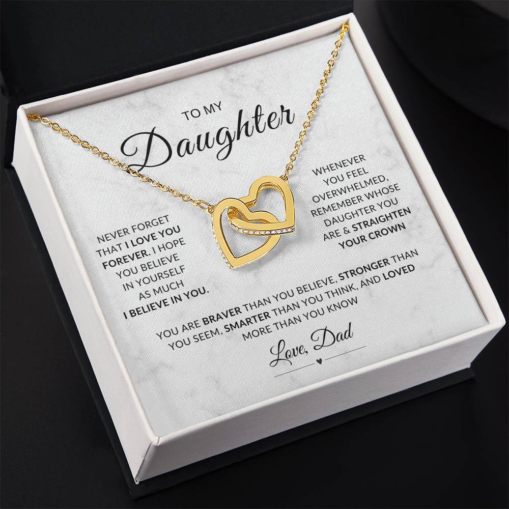 My Daughter, Gift From Dad, Inspirational Strength Gift, Daughter Necklace, Interlocking Hearts Necklace (Yellow & White Gold Variants)