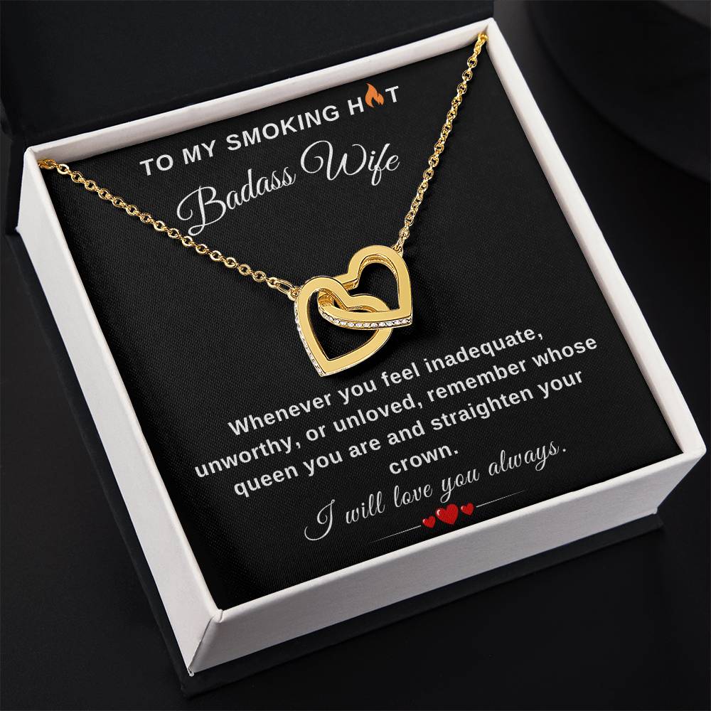 To My Wife Necklace With Message Card, Wife Gift From Husband, Anniversary Gift for Wife, Sentimental Gift for Wife, Birthday Gift for Wife. Interlocking Hearts Necklace (Yellow & White Gold Variants)