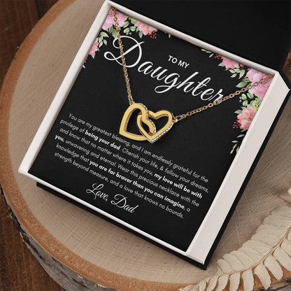 My Daughter, Gift From Dad, Inspirational Strength Gift, Daughter Necklace, Interlocking Hearts Necklace (Yellow & White Gold Variants)