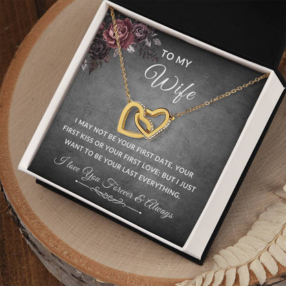 To My Wife Necklace With Message Card, Wife Gift From Husband, Anniversary Gift for Wife, Sentimental Gift for Wife, Birthday Gift for Wife. Interlocking Hearts Necklace (Yellow & White Gold Variants)