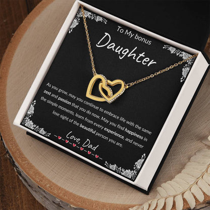 My Daughter, Gift From Dad, Inspirational Strength Gift, Daughter Necklace, Interlocking Hearts Necklace(Yellow & White Gold Variants)