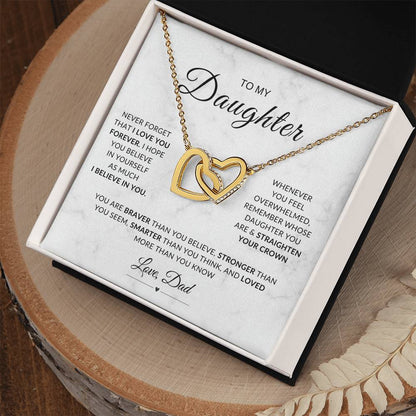 My Daughter, Gift From Dad, Inspirational Strength Gift, Daughter Necklace, Interlocking Hearts Necklace (Yellow & White Gold Variants)