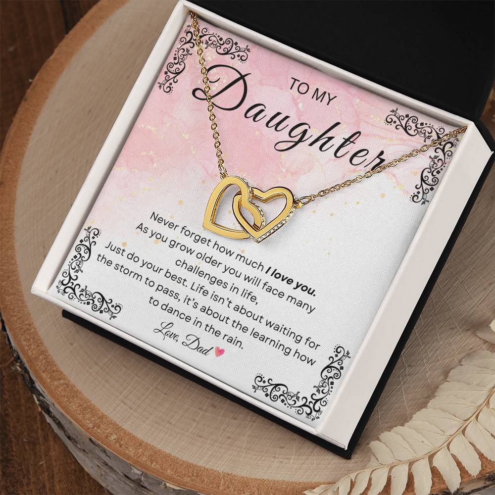 My Daughter, Gift From Dad, Inspirational Strength Gift, Daughter Necklace, Interlocking Hearts Necklace(Yellow & White Gold Variants)