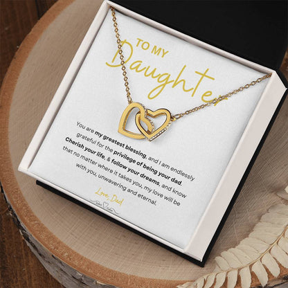 My Daughter, Gift From Dad, Inspirational Strength Gift, Daughter Necklace, Interlocking Hearts Necklace (Yellow & White Gold Variants)