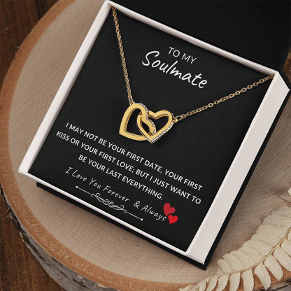 To My Soulmate Necklace With Message Card, Soulmate  Gift From Husband, Anniversary Gift for Wife, Sentimental Gift for Wife, Birthday Gift for Wife. Interlocking Hearts Necklace (Yellow & White Gold Variants)