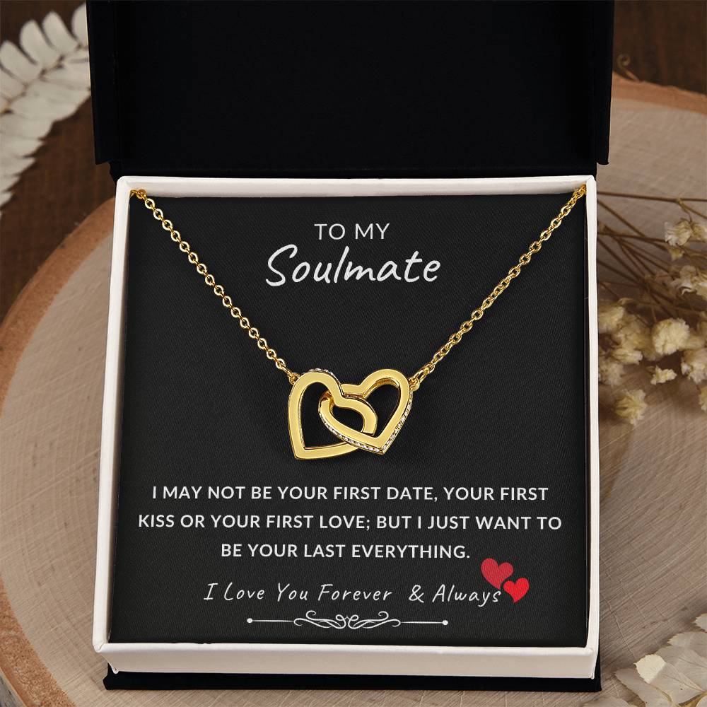 To My Soulmate Necklace With Message Card, Soulmate  Gift From Husband, Anniversary Gift for Wife, Sentimental Gift for Wife, Birthday Gift for Wife. Interlocking Hearts Necklace (Yellow & White Gold Variants)