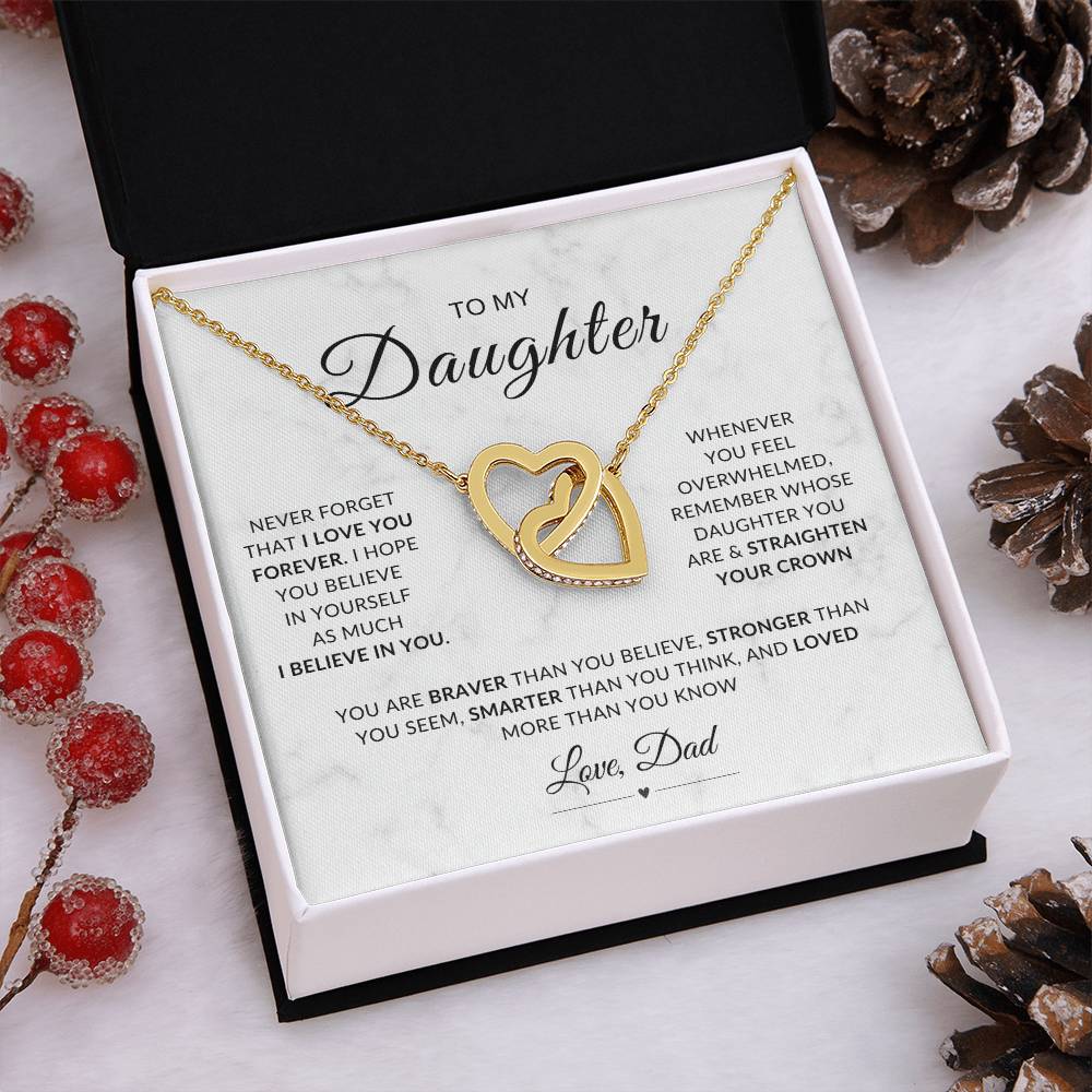 My Daughter, Gift From Dad, Inspirational Strength Gift, Daughter Necklace, Interlocking Hearts Necklace (Yellow & White Gold Variants)