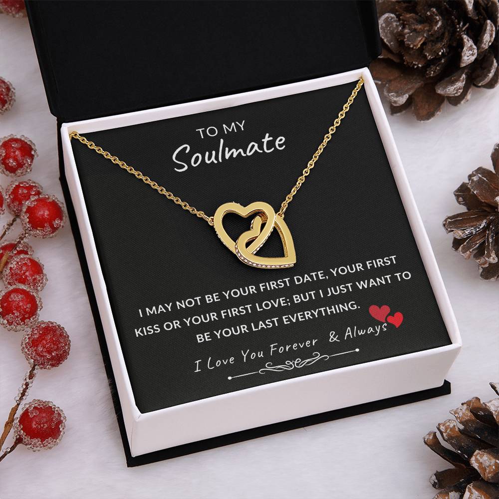 To My Soulmate Necklace With Message Card, Soulmate  Gift From Husband, Anniversary Gift for Wife, Sentimental Gift for Wife, Birthday Gift for Wife. Interlocking Hearts Necklace (Yellow & White Gold Variants)