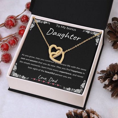 My Daughter, Gift From Dad, Inspirational Strength Gift, Daughter Necklace, Interlocking Hearts Necklace(Yellow & White Gold Variants)