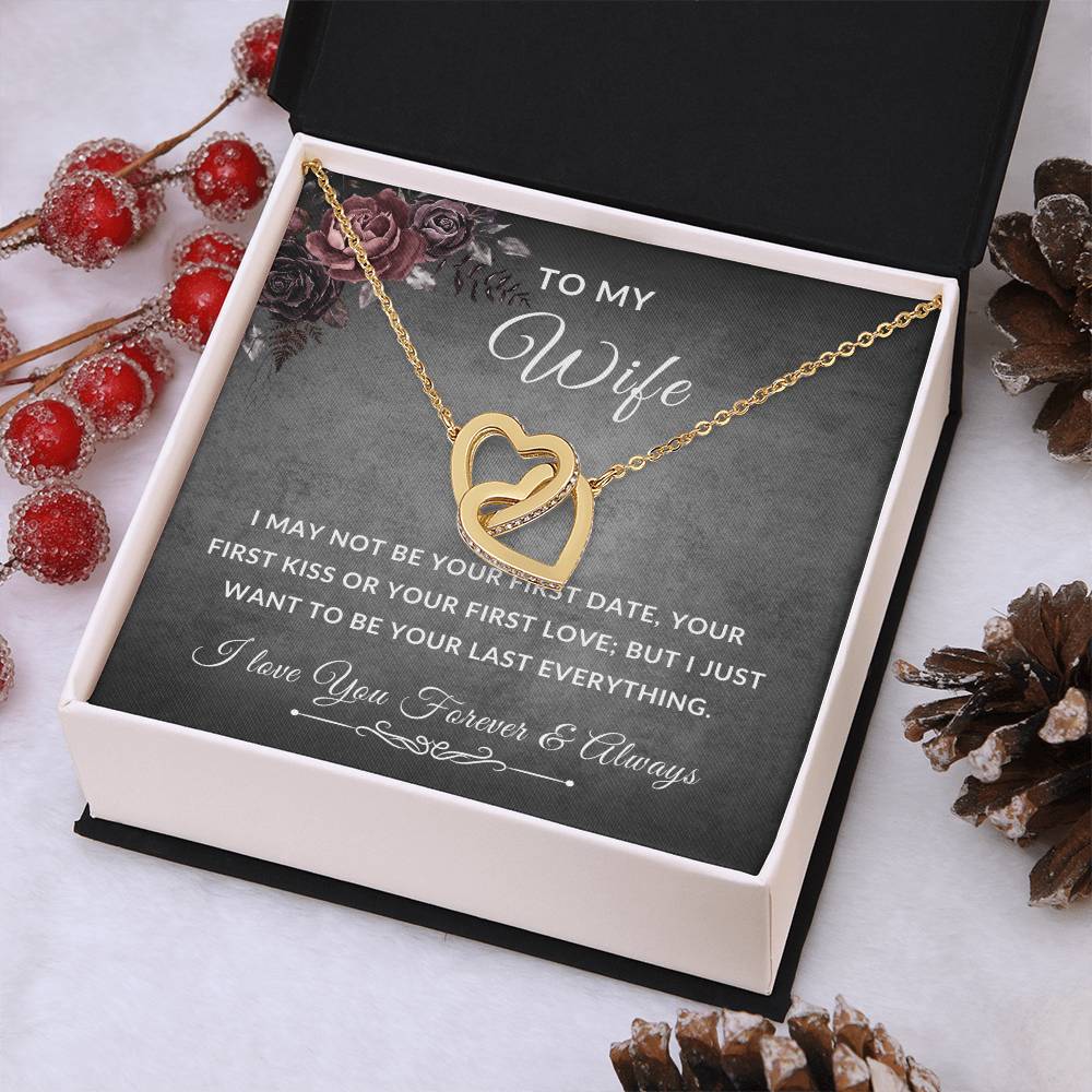 To My Wife Necklace With Message Card, Wife Gift From Husband, Anniversary Gift for Wife, Sentimental Gift for Wife, Birthday Gift for Wife. Interlocking Hearts Necklace (Yellow & White Gold Variants)