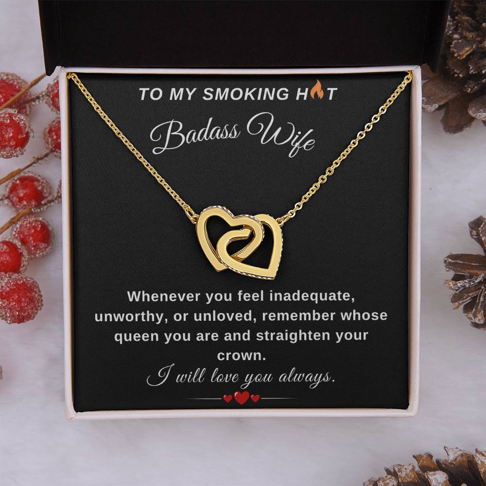 To My Wife Necklace With Message Card, Wife Gift From Husband, Anniversary Gift for Wife, Sentimental Gift for Wife, Birthday Gift for Wife. Interlocking Hearts Necklace (Yellow & White Gold Variants)