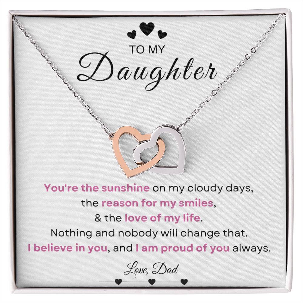 My Daughter, Gift From Dad, Inspirational Strength Gift, Daughter Necklace, Interlocking Hearts Necklace (Yellow & White Gold Variants)