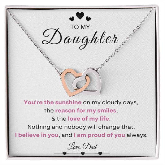 My Daughter, Gift From Dad, Inspirational Strength Gift, Daughter Necklace, Interlocking Hearts Necklace (Yellow & White Gold Variants)