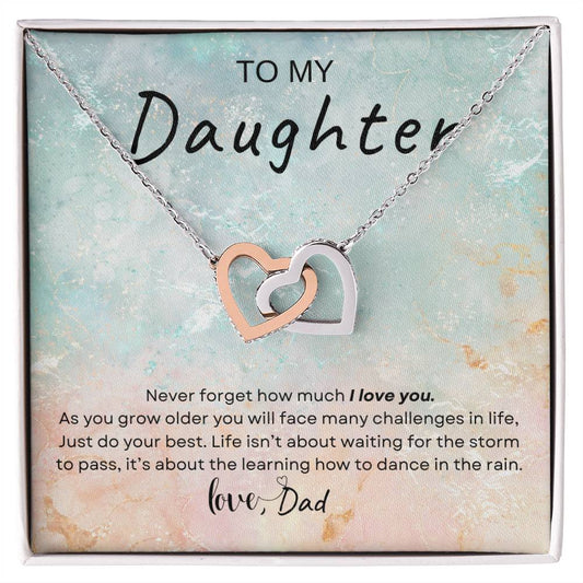 My Daughter, Gift From Dad, Inspirational Strength Gift, Daughter Necklace,Interlocking Hearts Necklace (Yellow & White Gold Variants)