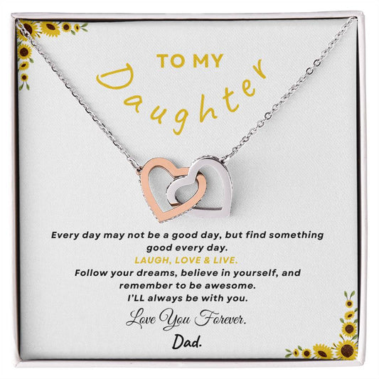 My Daughter, Gift From Dad, Inspirational Strength Gift, Daughter Necklace, Interlocking Hearts Necklace (Yellow & White Gold Variants)