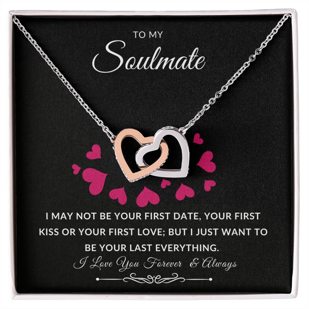 To My Soulmate Necklace With Message Card, Soulmate Gift From Husband, Anniversary Gift for Wife, Sentimental Gift for Wife, Birthday Gift for Wife. Interlocking Hearts Necklace (Yellow & White Gold Variants)