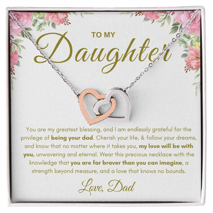 My Daughter, Gift From Dad, Inspirational Strength Gift, Daughter Necklace, Interlocking Hearts Necklace (Yellow & White Gold Variants)