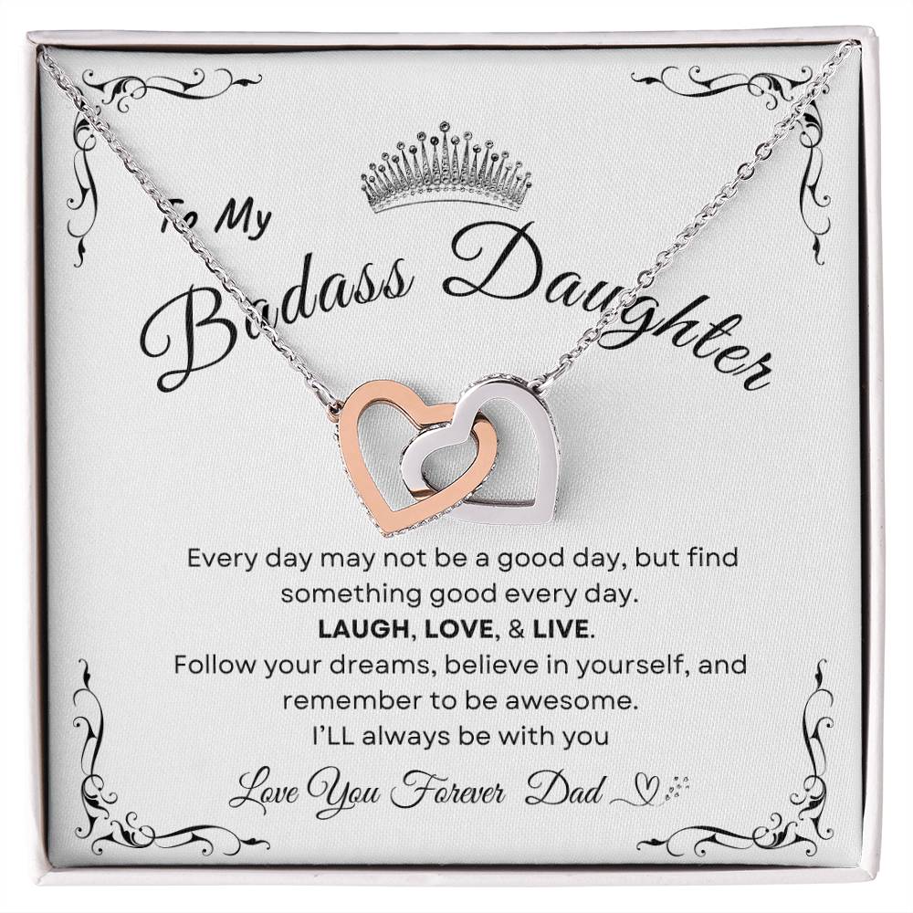 My Daughter, Gift From Dad, Inspirational Strength Gift, Daughter Necklace, Interlocking Hearts Necklace (Yellow & White Gold Variants)