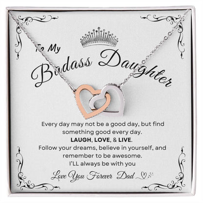 My Daughter, Gift From Dad, Inspirational Strength Gift, Daughter Necklace, Interlocking Hearts Necklace (Yellow & White Gold Variants)