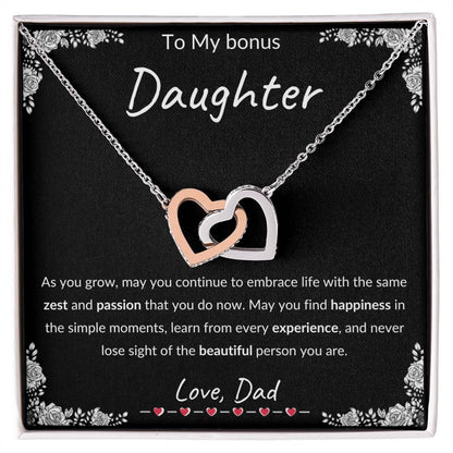 My Daughter, Gift From Dad, Inspirational Strength Gift, Daughter Necklace, Interlocking Hearts Necklace(Yellow & White Gold Variants)