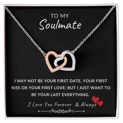 To My Soulmate Necklace With Message Card, Soulmate  Gift From Husband, Anniversary Gift for Wife, Sentimental Gift for Wife, Birthday Gift for Wife. Interlocking Hearts Necklace (Yellow & White Gold Variants)