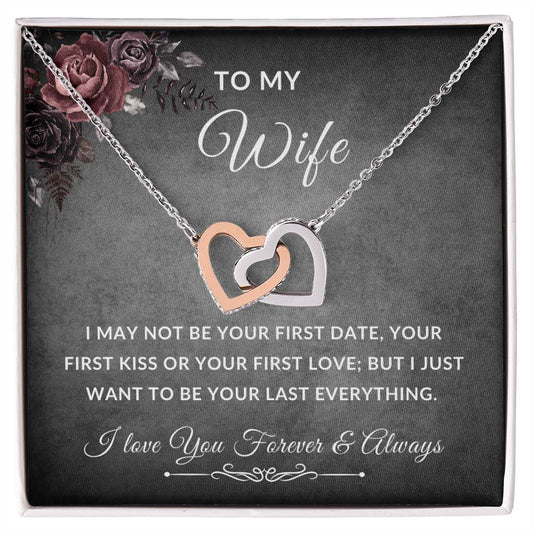 To My Wife Necklace With Message Card, Wife Gift From Husband, Anniversary Gift for Wife, Sentimental Gift for Wife, Birthday Gift for Wife. Interlocking Hearts Necklace (Yellow & White Gold Variants)