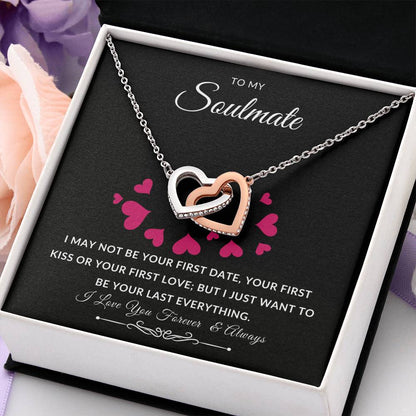 To My Soulmate Necklace With Message Card, Soulmate Gift From Husband, Anniversary Gift for Wife, Sentimental Gift for Wife, Birthday Gift for Wife. Interlocking Hearts Necklace (Yellow & White Gold Variants)