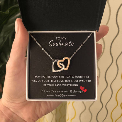 To My Soulmate Necklace With Message Card, Soulmate  Gift From Husband, Anniversary Gift for Wife, Sentimental Gift for Wife, Birthday Gift for Wife. Interlocking Hearts Necklace (Yellow & White Gold Variants)