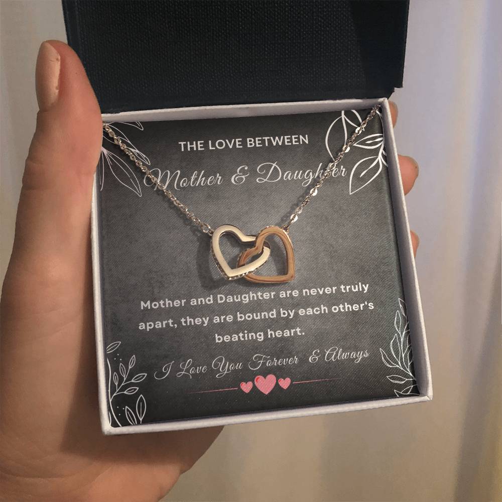 Mother and daughter gift, the love between mother and daughter, christmas gift, birthday gift, forever gift, Interlocking Hearts Necklace (Yellow & White Gold Variants)